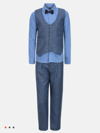 Blue Striped Viscose-Cotton Party Four Piece Suit Set